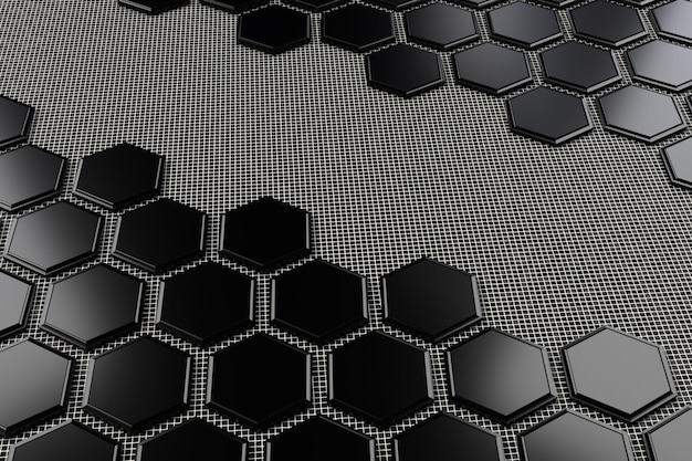 Rendu 3D fond d'écran hexagonal 4k noir rendu moderne