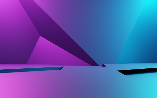 Rendu 3D de fond géométrique abstrait violet et bleu. Concept cyberpunk