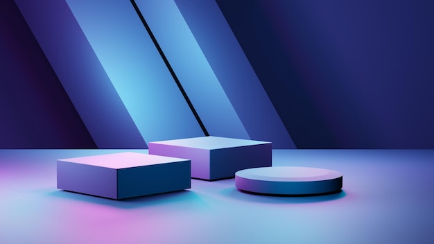 Photo rendu 3d de fond géométrique abstrait violet et bleu scène pour la technologie publicitaire