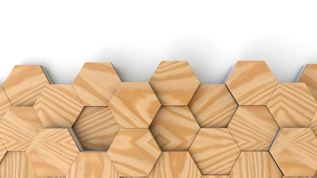 Rendu 3D de fond géométrique hexagonal en bois