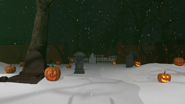 Rendu 3d de fond d'hiver d'Halloween