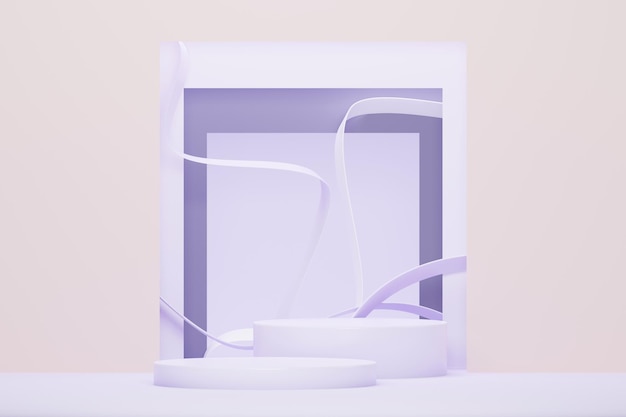 Rendu 3d Fond minimal vert pastel avec podium Plate-forme de scène violette pour la présentation et la publicité de produits cosmétiques Scène de studio avec socle de vitrine au design épuré