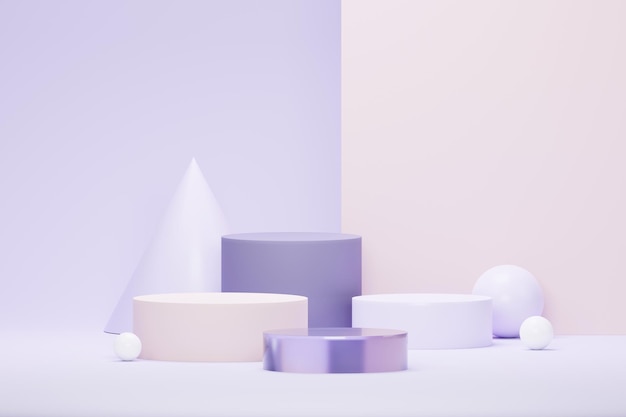 Rendu 3d Fond minimal vert pastel avec podium Plate-forme de scène violette pour la présentation et la publicité de produits cosmétiques Scène de studio avec socle de vitrine au design épuré