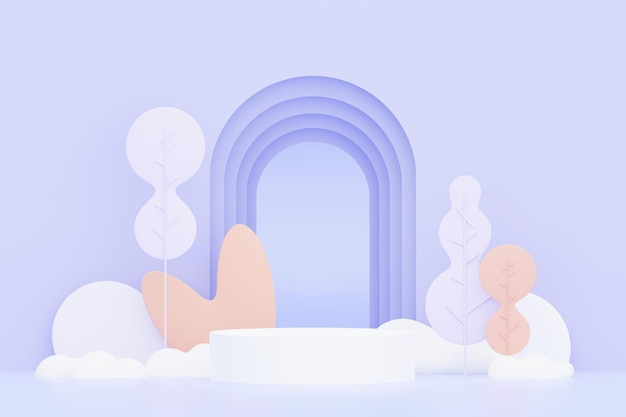 Rendu 3d Fond minimal violet pastel avec podium Plate-forme de scène violette pour la présentation et la publicité de produits cosmétiques Scène de studio avec socle de vitrine au design épuré