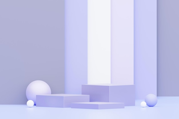 Rendu 3d Fond minimal violet pastel avec podium Plate-forme de scène violette pour la présentation et la publicité de produits cosmétiques Scène de studio avec socle de vitrine au design épuré