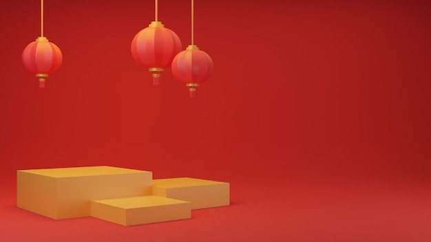 Rendu 3D fond de nouvel an chinois. Bannière du nouvel an lunaire.