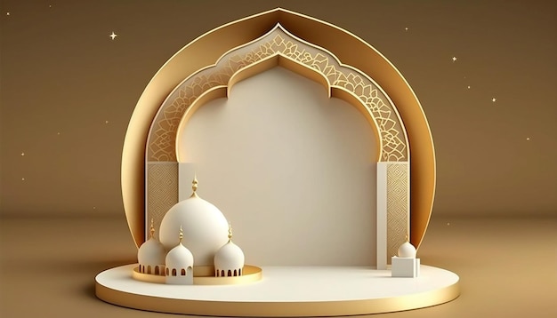 rendu 3d fond de podium islamique ramadan IA générative