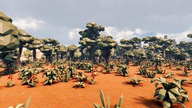 Rendu 3D fond de polygone faible avec paysage naturel paysage de désert rouge