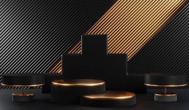 Rendu 3D de fond de produit vierge pour les cosmétiques à la crème Fond de podium noir moderne