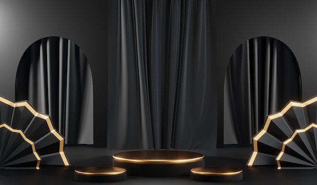 Rendu 3D de fond de produit vierge pour les cosmétiques à la crème Fond de podium noir moderne