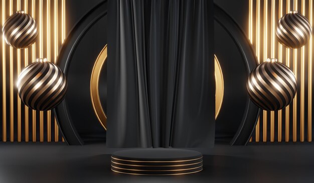 Rendu 3D de fond de produit vierge pour les cosmétiques à la crème Fond de podium noir moderne
