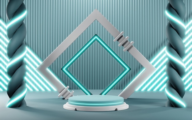 Rendu 3D de fond de produit vierge pour les cosmétiques à la crème Fond de podium pastel bleu moderne