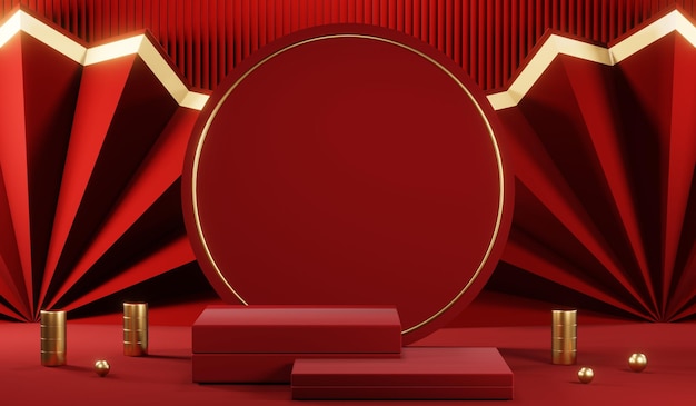 Rendu 3D de fond de produit vierge pour les cosmétiques à la crème Fond de podium rouge moderne