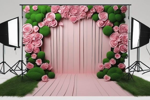 Rendu 3D d'un fond rose et blanc avec de belles fleursRendu 3D d'un rose et blanc