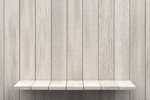 Rendu 3D, fond de table en bois étagère blanche pour l'affichage du produit, fond de texture bois blanc