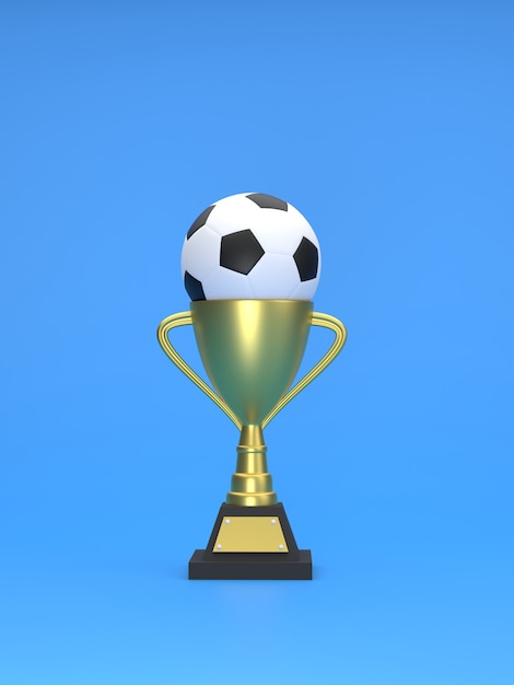 Rendu 3D Football sur le trophée du concept Pour le concept du succès et de la victoire du gagnant