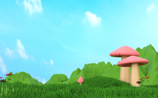 Rendu 3D de la forêt de dessin animé