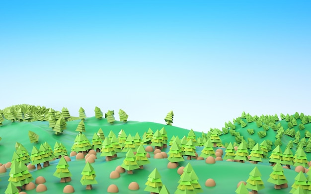 Rendu 3D de la forêt de dessin animé