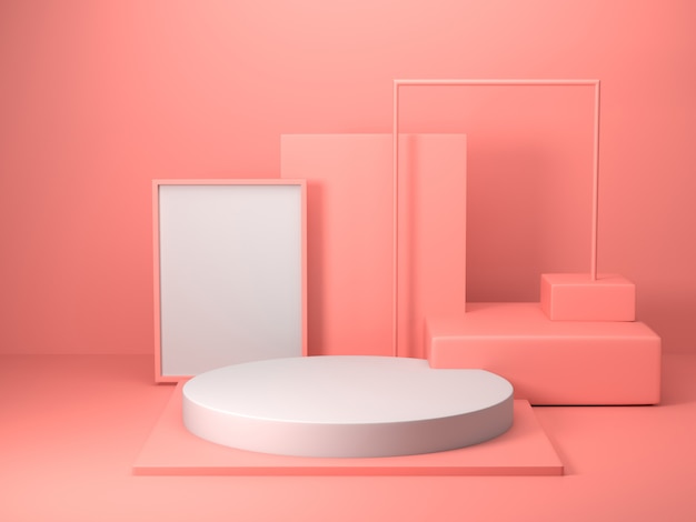 Rendu 3D de forme géométrique de couleur rose abstraite, maquette minimaliste moderne pour affichage sur le podium ou vitrine