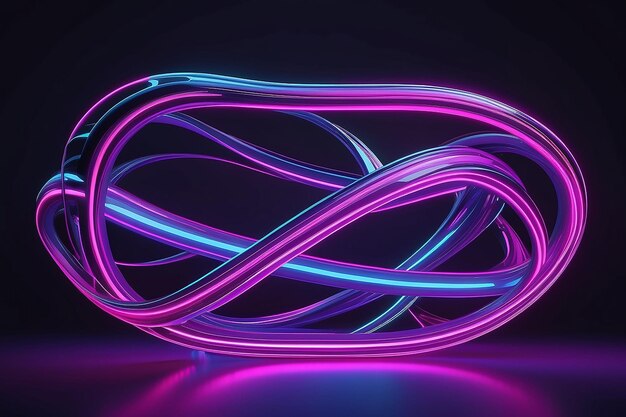 Rendu 3d forme parfaite esthétique fond coloré avec forme abstraite brillant dans le spectre ultraviolet lignes de néon courbées concept énergétique futuriste