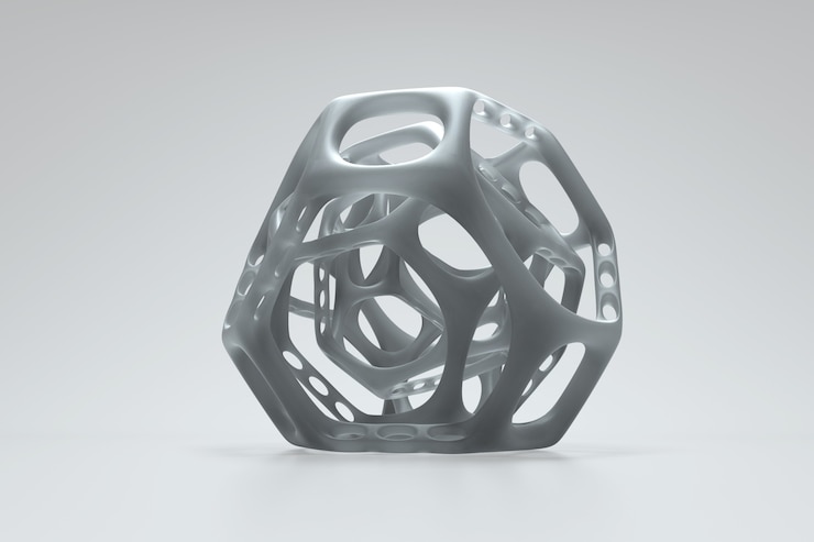 Photo rendu 3d de formes géométriques abstraites à l'aspect organique avec diffusion et absorption de la lumière