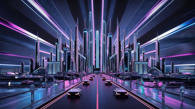 Le rendu 3D futuriste de la science-fiction, des lumières techno, un fond cool.