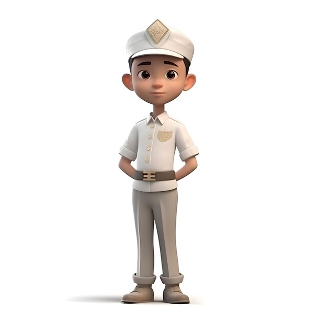 Rendu 3D d'un garçon avec une casquette de marin sur fond blanc