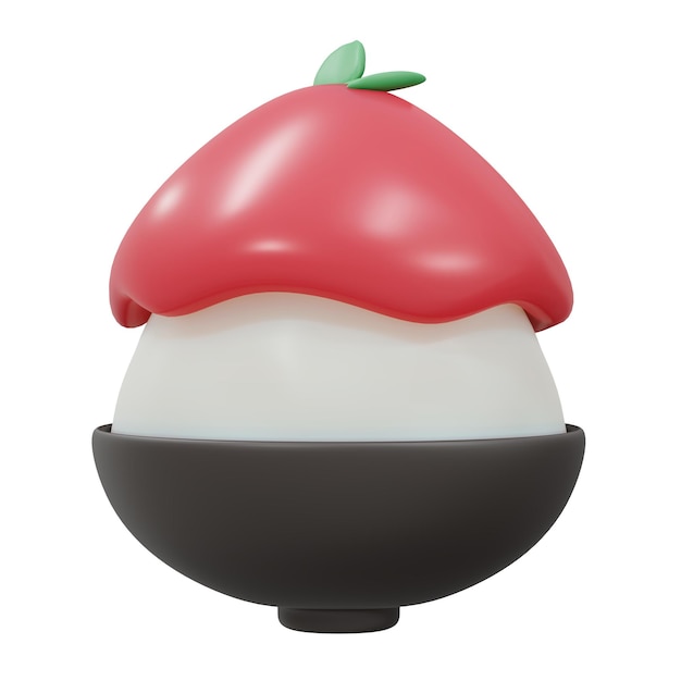 Rendu 3d De Glace Pilée Bingsu Garniture Rouge Isolé Sur Blanc Style De Dessin Animé De Rendu 3d