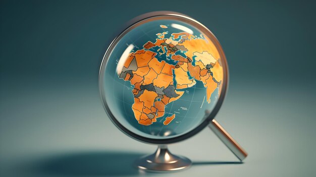 Un rendu 3D d'un globe et d'une loupe