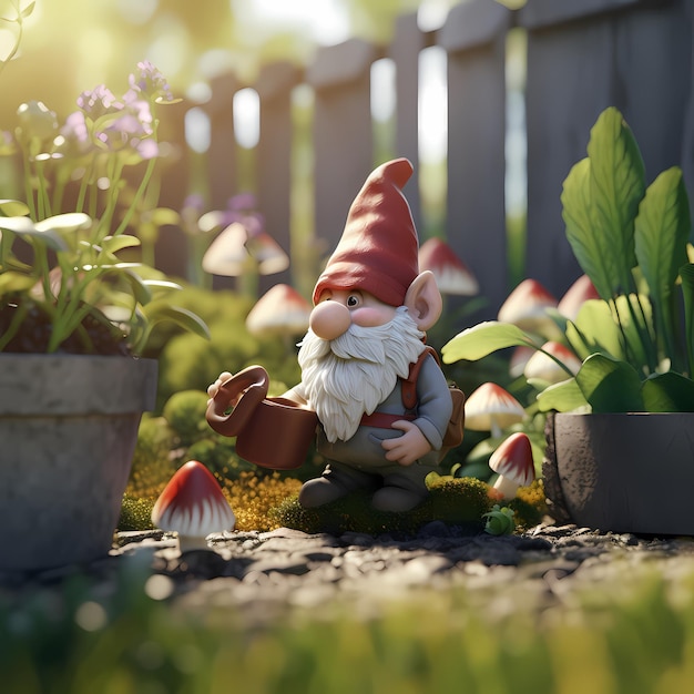 Photo rendu 3d de gnome dans le jardin d'arrière-cour