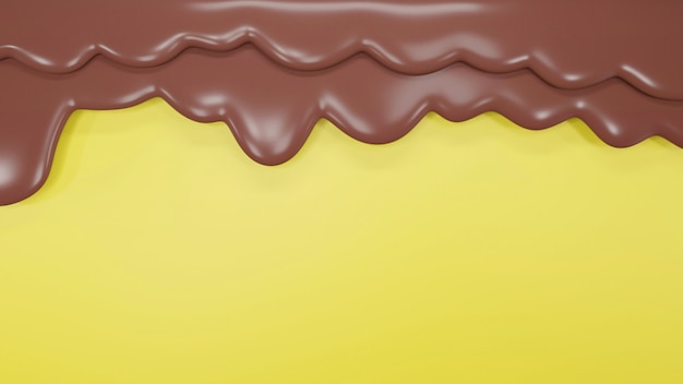 Photo rendu 3d de gouttes de chocolat noir sur mur jaune