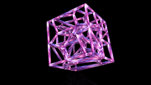 rendu 3d grand cube de branche connecté décoration intérieure moderne