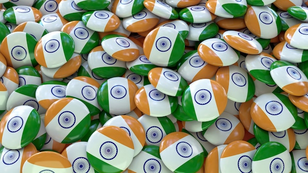 Rendu 3D d'un grand nombre de badges avec le drapeau indien