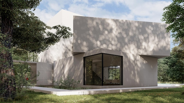 Rendu 3D d'une grande maison moderne blanche