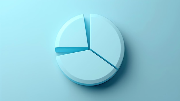 Un rendu 3D d'un graphique circulaire sur un fond bleu Le graphique cyclable est divisé en trois sections