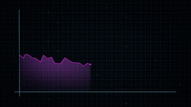 Rendu 3D d'un graphique de ligne de revenu numérique techstyle sur fond de grille de haute technologie