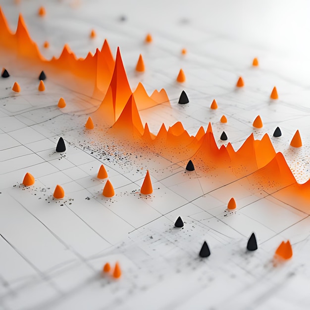 Photo un rendu 3d d'un graphique avec des nœuds représentés en orange reliés par des lignes orange