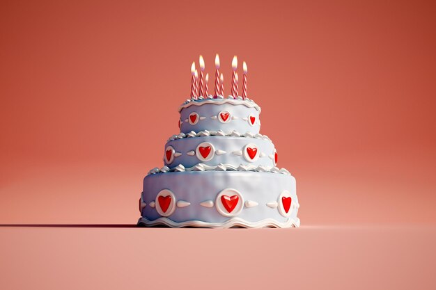 Rendu 3D d'un gros gâteau d'anniversaire bleu