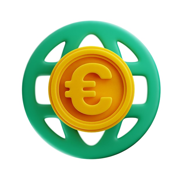 Le rendu 3d de l'icône de financement de l'argent euro mondial premium sur fond isolé
