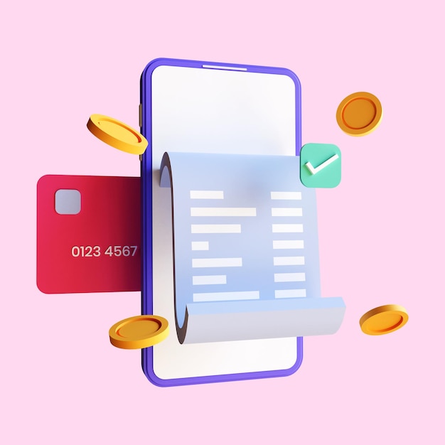 Rendu 3d de l'icône de paiement en ligne de réception de transaction de concept de paiement en ligne