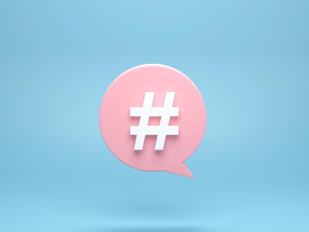 Rendu 3D illustration 3D Hashtag symbole de lien de recherche dans l'icône de notification des médias sociaux Concept de mention de fil de commentaires ou de micro blogging pr