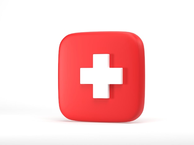 Photo rendu 3d illustration 3d icône croix rouge isolé sur fond blanc bouton croix médicale