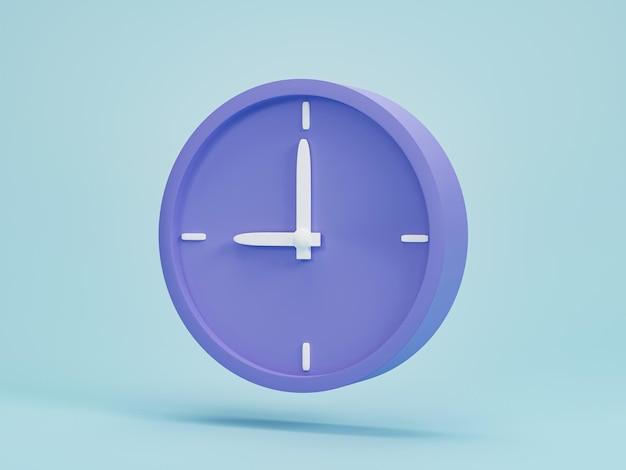 Rendu 3D Illustration 3D Icône d'horloge circulaire Réveil simple sur fond bleu Concept créatif minimal