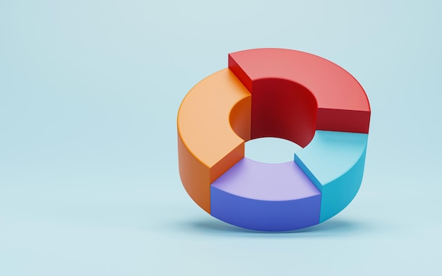 Rendu 3D Illustration 3D Icône d'infographie de graphique circulaire Icône de graphique de diagramme de cercle simple sur fond bleu pastel concept de présentation de données financières