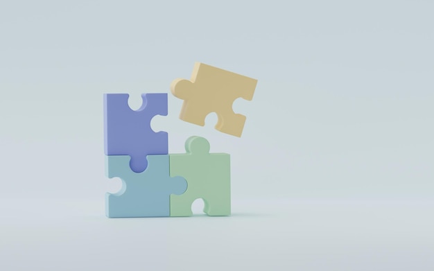 Rendu 3D Illustration 3D Jigsaw Puzzle Pieces sur fond bleu Entreprise de résolution de problèmes reliant le concept de partenariat de coopération