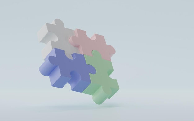 Rendu 3D Illustration 3D Jigsaw Puzzle Pieces sur fond bleu Entreprise de résolution de problèmes reliant le concept de partenariat de coopération