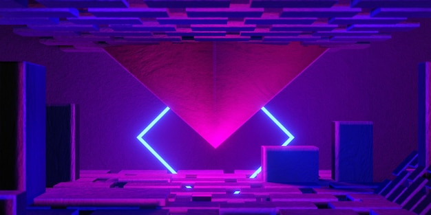 Rendu 3d illustration de l'arrière-plan de jeu style cyberpunk abstrait du fond d'écran du joueur néon lueur du métaverse scifi