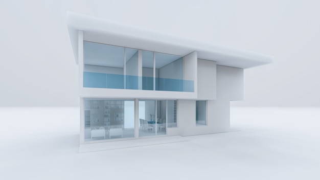 Rendu 3D de l'illustration de la maison blanche moderne