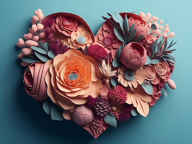 Rendu 3d illustration numérique papier fleurs floral boho nuptiale génération Ai