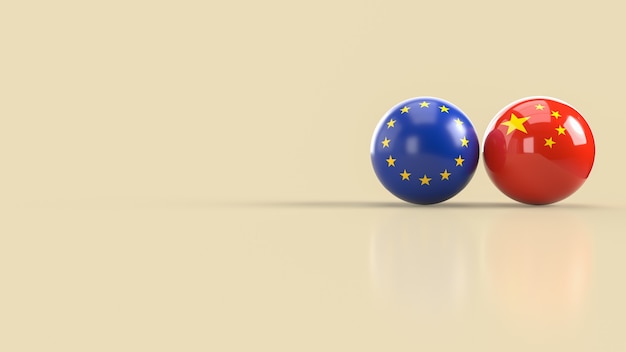 Le rendu 3D de l'image de balle de l'Union européenne et chinoise